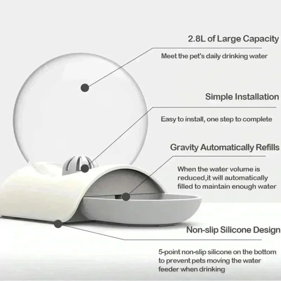 Pet Water‎ Dispenser, 2.8L Automatic Gravity cat or dog minimalist modern NIB - Picture 1 of 4